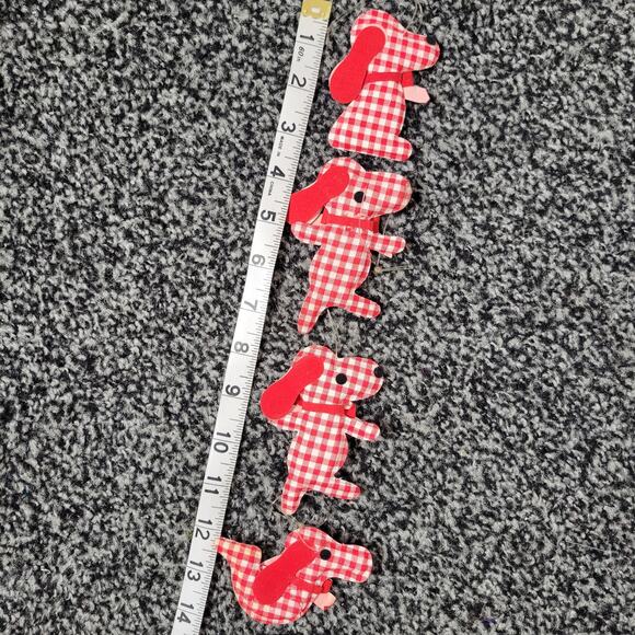 Vintage Red & White Gingham Dog Christmas Ornaments, set of 4 - Picture 11 of 12